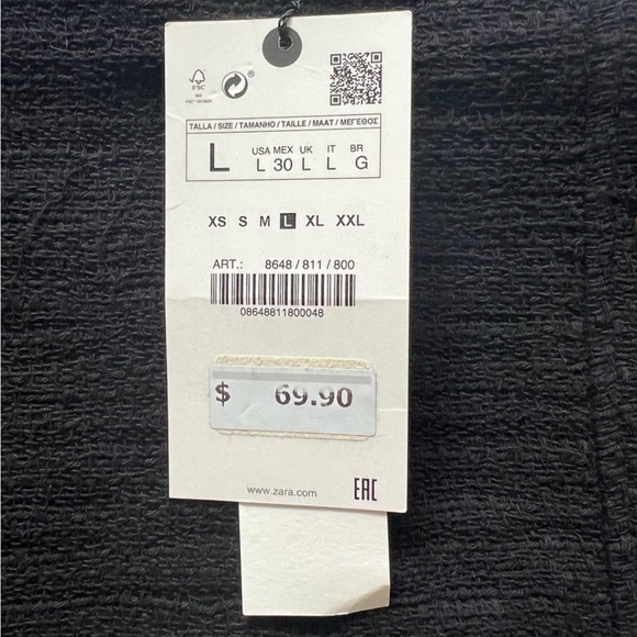 Zara Buttoned Black Textured Knit Midi Skirt Gold Side Buttons & Slit Size L - Picture 6 of 10